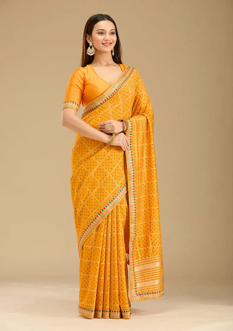 Mustard Zariwork (Gold) Soft Raw Silk Saree