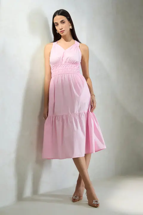 Evelina 100% Cotton Tiered Pink Dress