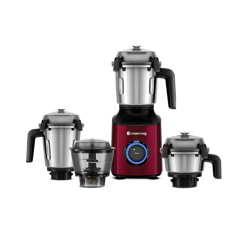 Atomberg Zenova Mixer Grinder | Unique Coarse Mode for Silbatta-like Texture | Intelligent BLDC Motor | Safety Features | 4 Jars including Chopper | Hands-Free Operation (Red Wine)