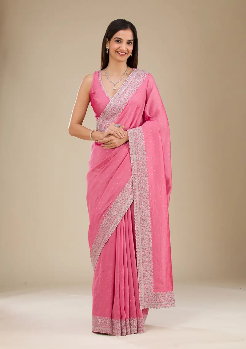 Onion Pink Zariwork Soft Silk Saree