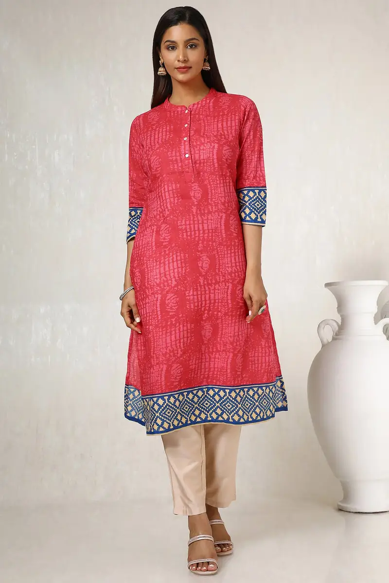Fuchsia Cotton Blend Abstract Print Kurta