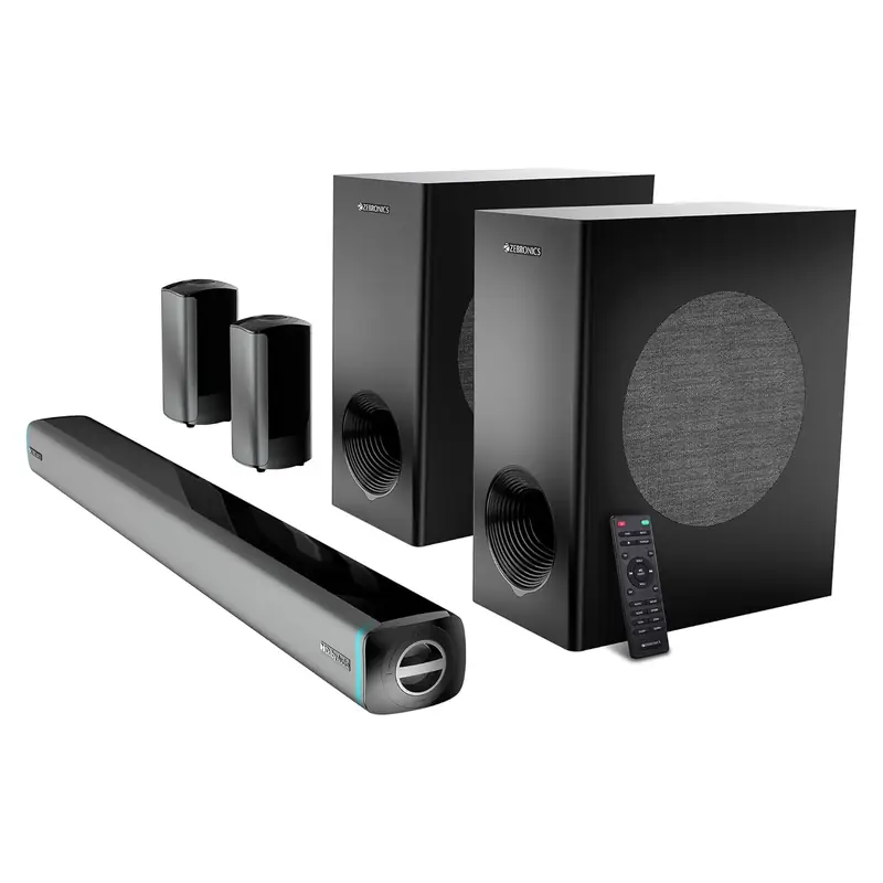 ZEBRONICS Juke bar 9550 pro 5.2 Soundbar (625 Watts), Dolby Audio, Dual Wireless Subwoofer & Satellite, BT v5.3, HDMI ARC, Optical, Powerful Bass, RGB LED Lights, Wall Mountable