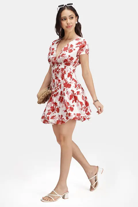 Noura 100% Cotton Pleated Bubble Hem Dress