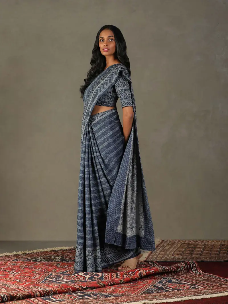 Blue Mirage Ayati Saree With Unstitched Blouse