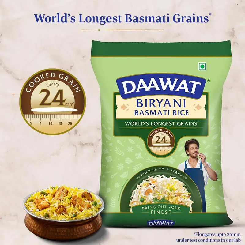 5 Kg Daawat Biryani Basmati Rice | World s Longest Rice Grain expands 24mm* | Tasty, Non-sticky & Rich Aroma |Naturally Aged