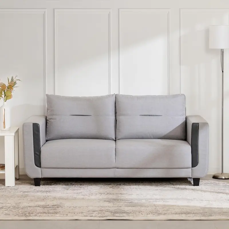 Home Centre 3 Seater Berry Fabric Sofa|Fabric Sofa for Living Room|(Grey)|2 Year Warranty