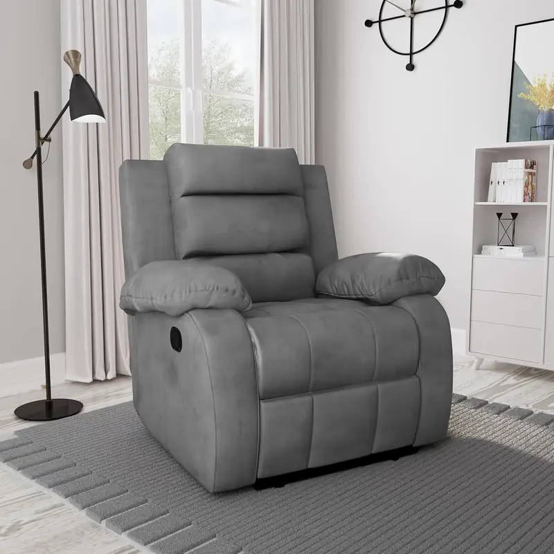 Bharat Lifestyle Austin Manual Recliner | 1 Seater Chair Sofa | Single Sofa Recliner| 3 Comfort Position | Wooden Frame | Suede Fabric | 1 Seater Recliner for Living Room Bedroom,1 Year Warranty, Grey