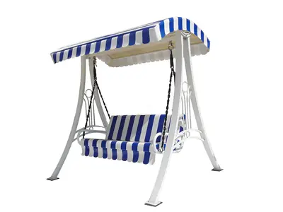 Swing/Jhula Indoor Outdoor With Stand, Roof & Seat 300 Kgs Capacity (White),White, Blue,3 Seater(Hmck-001)(Wrought Iron), 58.66 CM